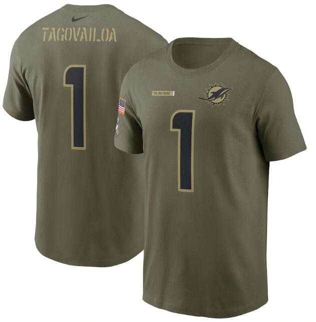 Men's Miami Dolphins #1 Tua Tagovailoa 2021 Olive Salute To Service Legend Performance T-Shirt Men's Miami Dolphins #1 Tua Tagovailoa 2021 Olive Salute To Service Legend Performance T-Shirt